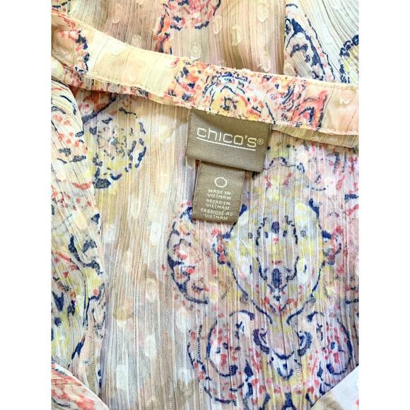Chico's Sheer Boho Paisley Long Sleeve Tunic Top Pink Blue Size Small/0 Chico's - Picture 6 of 9